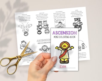 Ascension of Jesus, Bible Coloring Mini Book, Jesus Ascending Sunday School Craft, Kids Bible Study, Bible Story Printable Activity