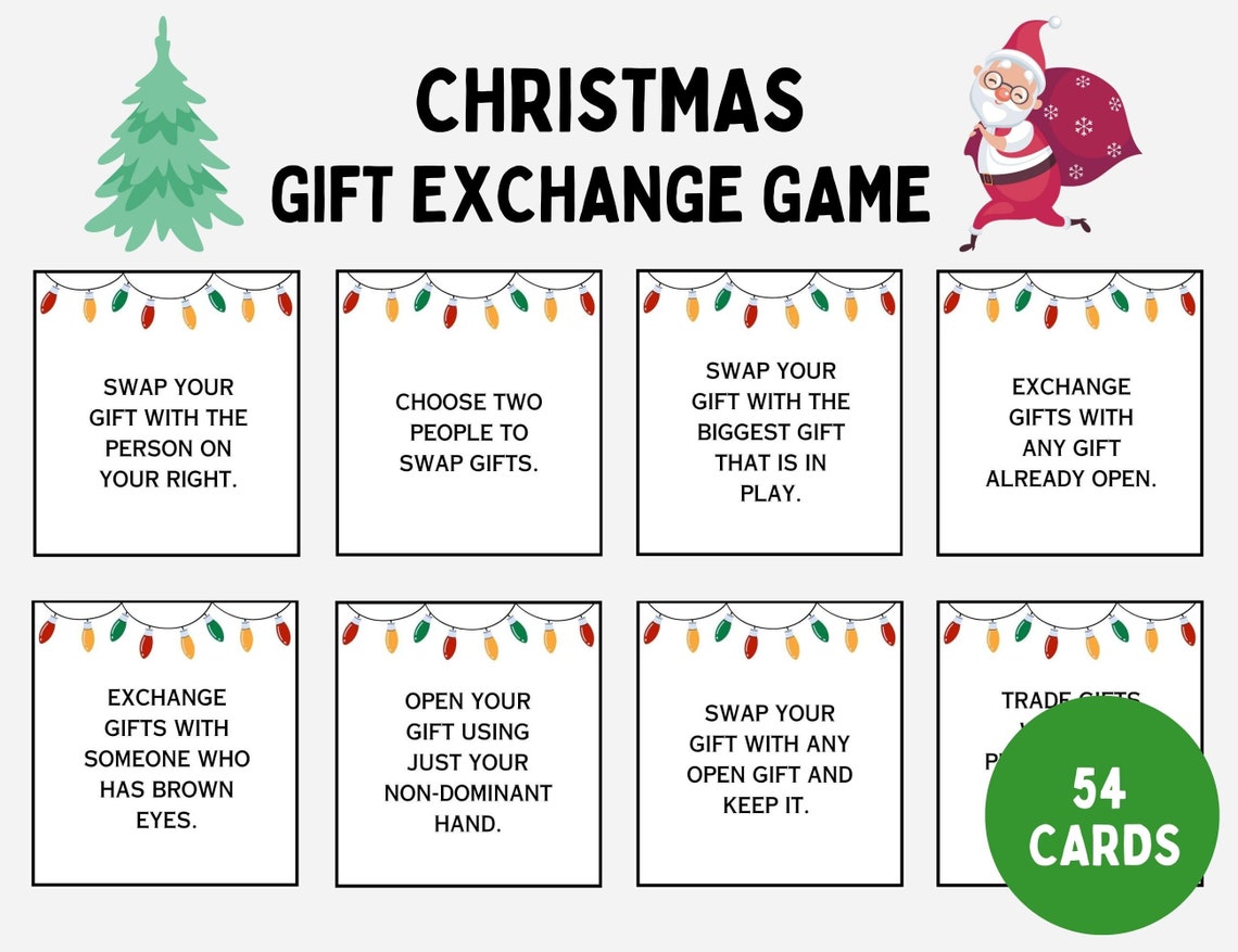 Christmas Gift Exchange Game, White Elephant Gift Exchange Cards