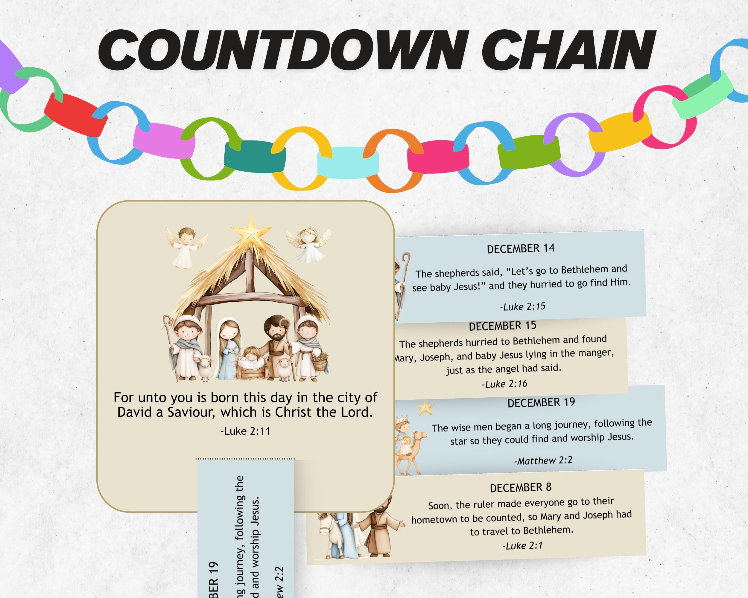 Christian Christmas, Advent Countdown Chain, Nativity Bible Story,…