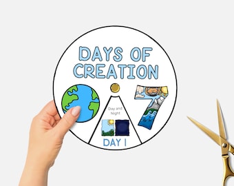 7 Days of Creation, God's Creation Story Bible Spinning Wheel, Sunday School Genesis Craft, Kids Bible Study Printable, VBS Coloring Craft