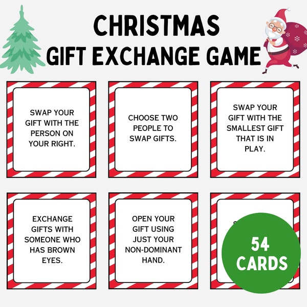 Christmas Gift Exchange Game, White Elephant Gift Exchange Cards, Yankee Swap Gift Exchange Cards, Holiday Present Swap Party Game, A3