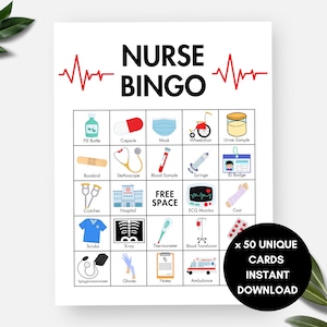 Bingo infermieristico, 50 divertenti cartelle del bingo medico, giochi di laurea, studente infermiere, festa di pensionamento, laureato infermiere, settimana degli infermieri, festa di pensionamento infermieristico