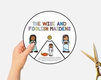 Parábola de las diez vírgenes insensatas, doncellas prudentes y necias (rueda para colorear), manualidad para niños de la escuela dominical, rueca para la Escuela Bíblica de Verano