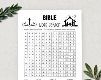 Ricerca di parole bibliche stampabile, gioco di ricerca di parole, divertente gioco per gruppi di giovani cristiani, scuola domenicale, attività di studio in chiesa per bambini e adulti