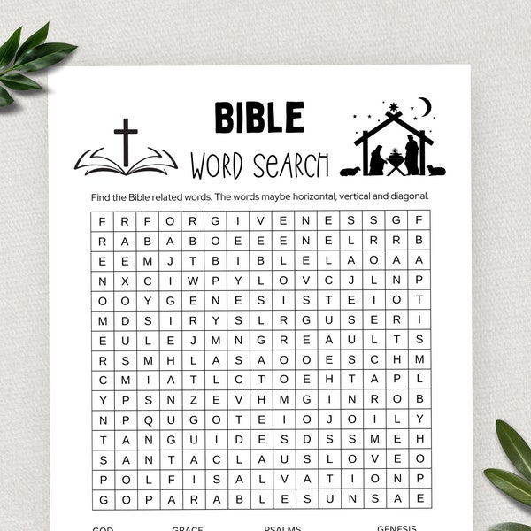 Printable Bible Word Search, Word Search Game, Fun Christian Youth Group Game, Sunday School, Church Study Activity for Kids and Adults