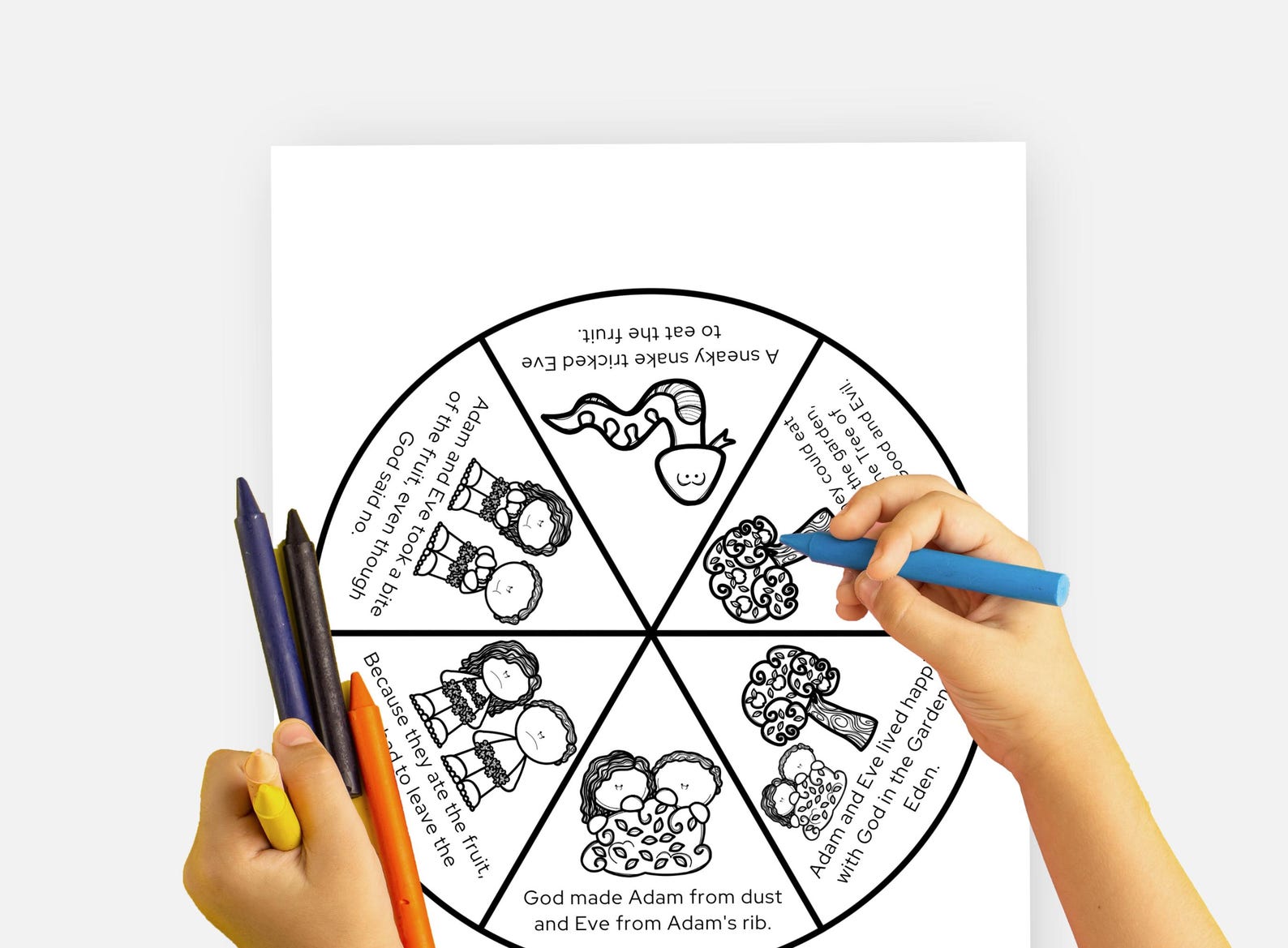 Adam and Eve, Bible Lesson Coloring Wheel, Sunday School Craft, Kids ...