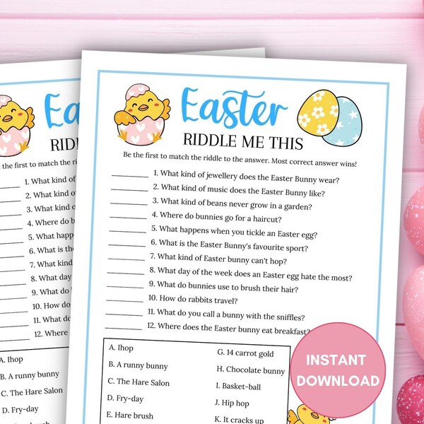 Easter Riddles, Kids Riddle Game, Printable Easter Game, Easter Games for Kids and Adults, Easter Family Game, Easter Classroom Game