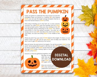 Pass the Pumpkin, Halloween Left Right Games, Pumpkin Story, Fall Pass the Present Game, Fun Thanksgiving Autumn Activity, Family Game Night