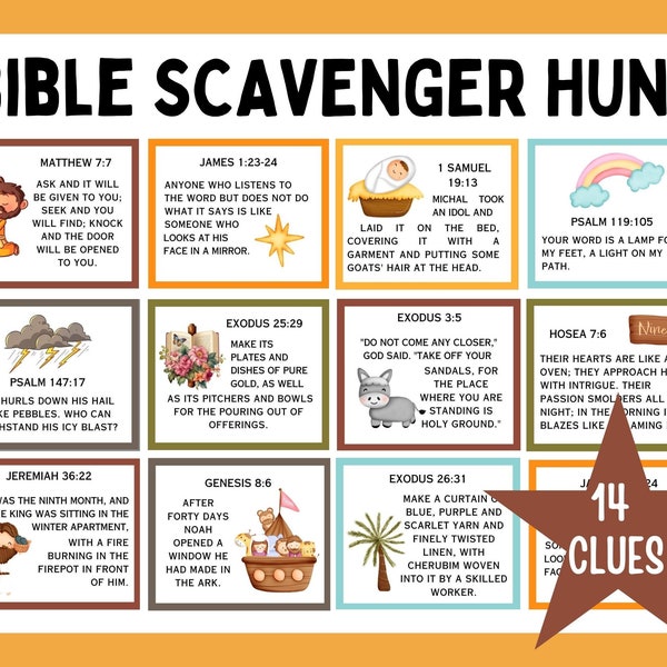 Bible Scavenger Hunt, Bible Verses, Indoor Treasure Hunt, Bible Game for Kids, Scavenger Hunt, Treasure Hunt Clues, Christian Games