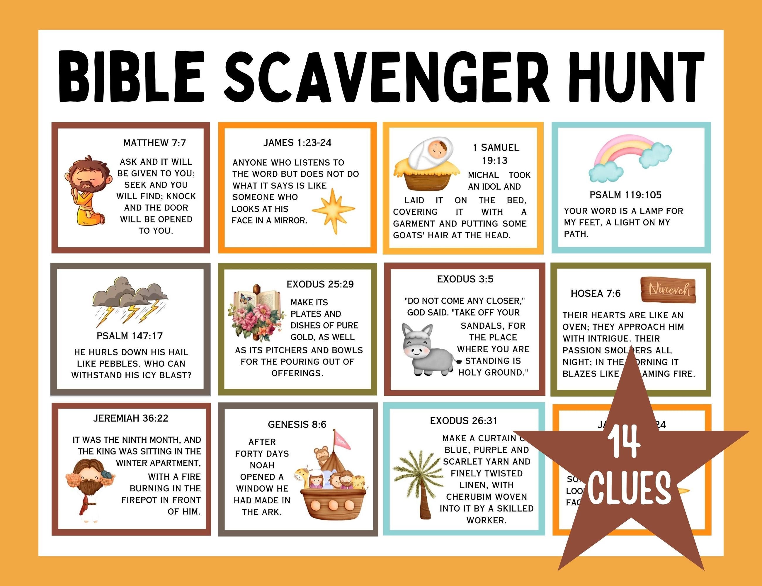 Bible Scavenger Hunt, Bible Verses, Indoor Treasure Hunt, Bible Game ...