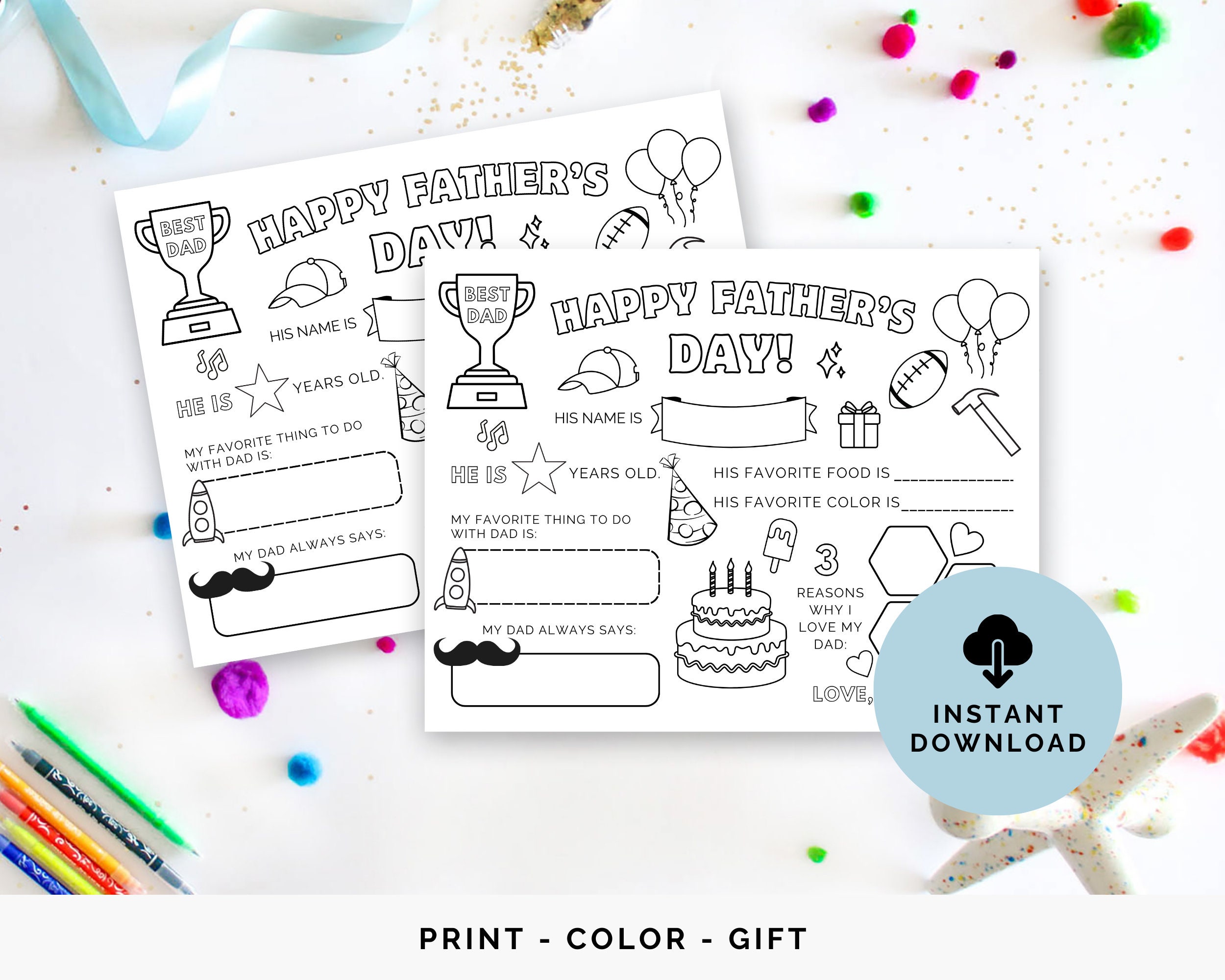 Happy Father's Day Coloring Page, All About My Dad Fill in the Blanks ...