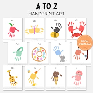 A to Z Alphabet Handprint Craft, Preschool Alphabet Handprint Art Bundle, Baby/Toddler/Child Keepsake, Classroom Nursery Activity Printable
