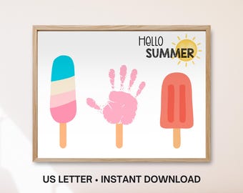 Popsicle Handprint Art, Easy Summer Ice Cream Handprint Craft, Toddler Baby Keepsake, June July Kindergarten Daycare Printable Activity