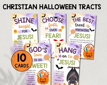 Christian Halloween Scripture Cards, Trunk or Treat, Religious Bible Verse Tract Handout, Church Gift Tags, Prayer Board Gospel Printable