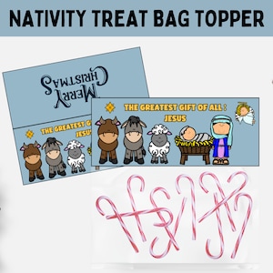 Weihnachtstüten-Topper, druckbare Krippengeschenke, Weihnachtstütenetikett, Süßigkeitentüte, Sonntagsschule