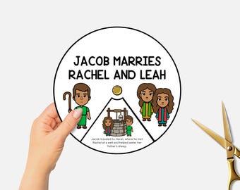 Jacob Marries Rachel and Leah, Bible Story Coloring Sunday School Craft, Kids Bible Study Spinning Wheel, VBS Christian Homeschool Printable