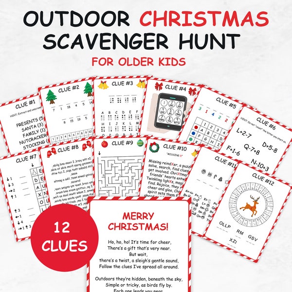 Outdoor Christmas Scavenger Hunt, Xmas Scavenger Hunt for Older Kids, Teenager Christmas Game, Teen and Tween Treasure Hunt