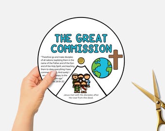 The Great Commission, Printable Bible Coloring Wheel, Matthew 28:19-20 Sunday School Craft, Kids Bible Study, Bible Story Spinning Wheel