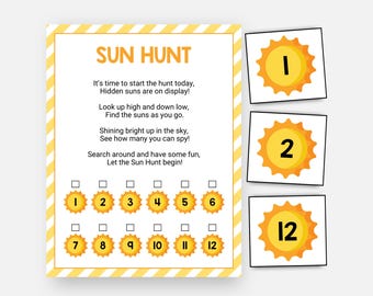 Summer Scavenger Hunt, Sun Hunt, Summer Camp Games, Treasure Hunt, Kids Printable Vacation Game, Classroom Activity