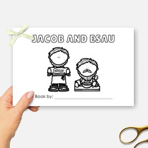 Jacob and Esau, Printable Mini Bible Book, Sunday School Craft, Kids Bible Lesson Coloring Activity, Half Page Bible Story Book
