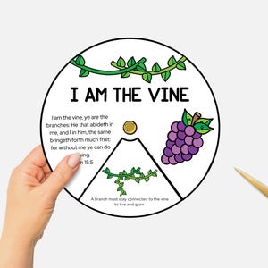 I am the Vine, Vine and Branches Bible Coloring Wheel, Sunday School Craft, Kids Bible Study Spinning Wheel, Christian Homeschool Printable
