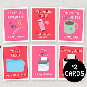 Saint-Valentin collègue, 12 étiquettes-cadeaux imprimables pour la Saint-Valentin au bureau, échange de la Saint-Valentin sur le lieu de travail, cartes drôles de la Saint-Valentin pour le personnel, employé