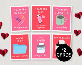 Coworker Valentines, 12 Printable Office Valentine Gift Tags, Workplace Valentine Exchange, Funny Valentine Cards for Staff, Employee
