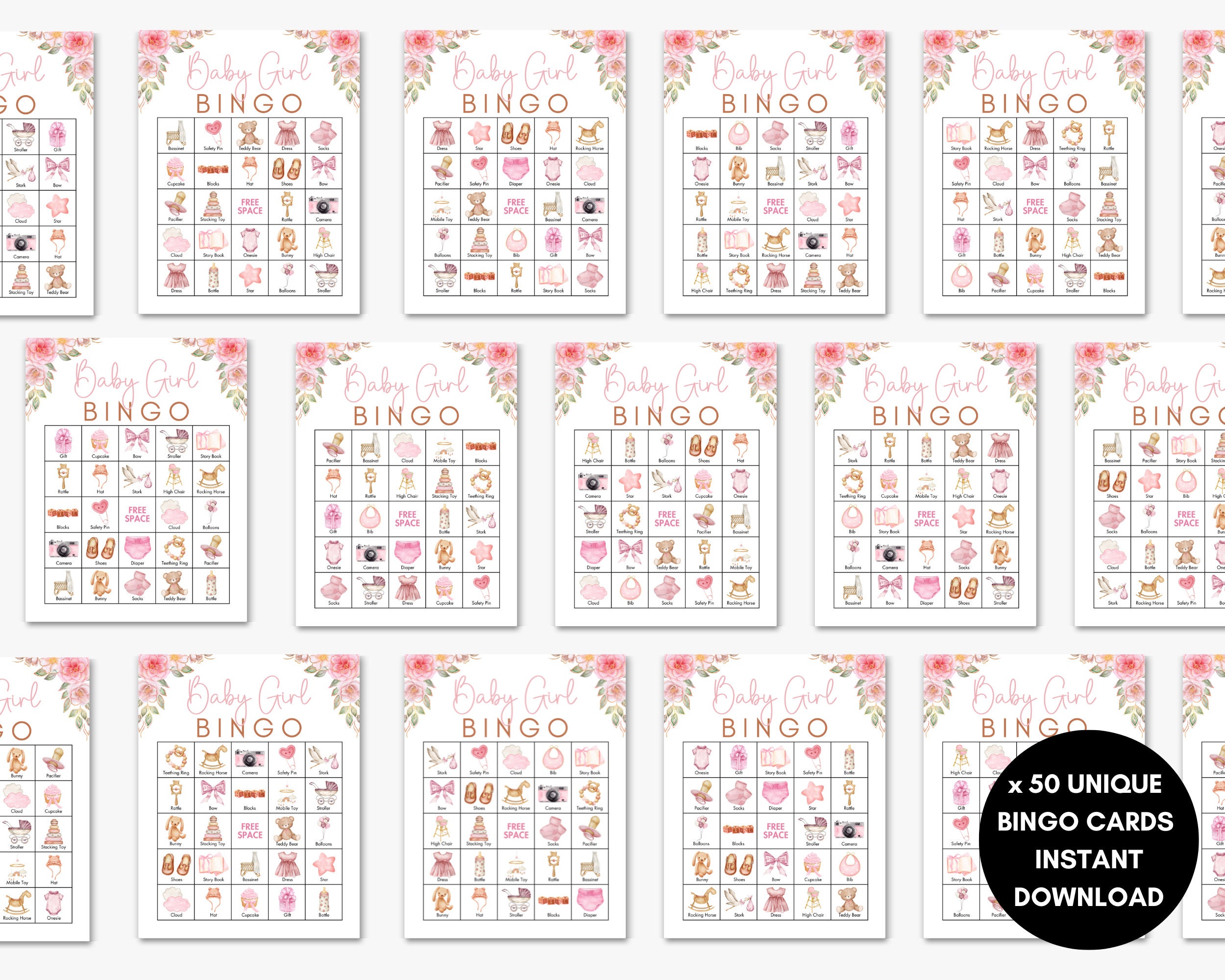 Pink Baby Shower Game Bundle, 40 Floral Baby Shower Games, Girl Baby ...