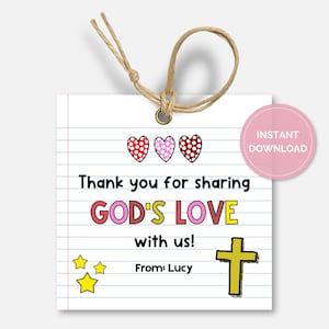 Sunday School Teacher Gift Tag, Printable Bible Study Religious Tags, Christian Teacher, Pastor Appreciation, Church Teacher Tags