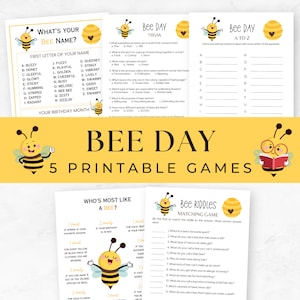 5 juegos imprimibles del Día de las Abejas, actividades divertidas en el aula para niños y adultos, fiesta de cumpleaños temática de las abejas, baby shower, revelación de género, Día de las Abejas