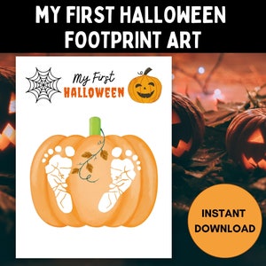 My First Halloween Footprint Art, Newborn Handprint Craft for Kids, Baby&#39;s First Halloween Keepsake, Printable Baby Halloween Art