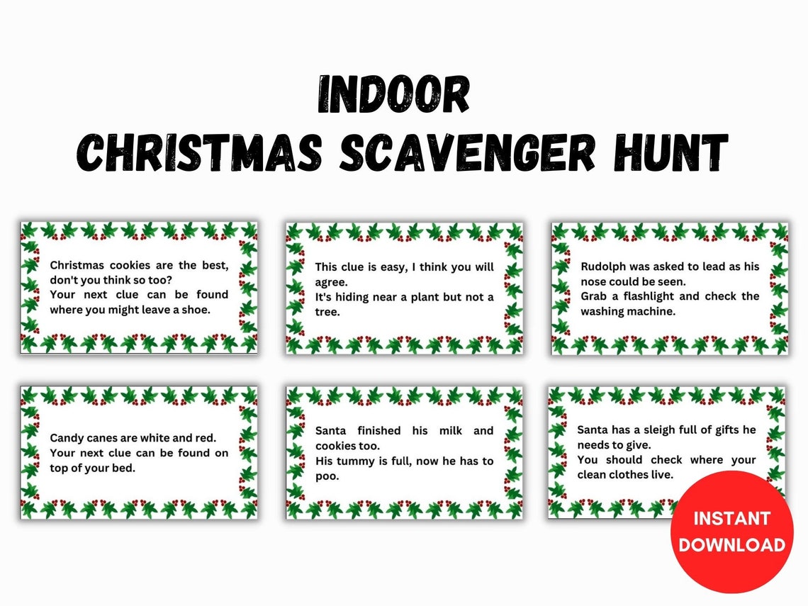 Printable Indoor Christmas Scavenger Hunt Game Christmas Etsy