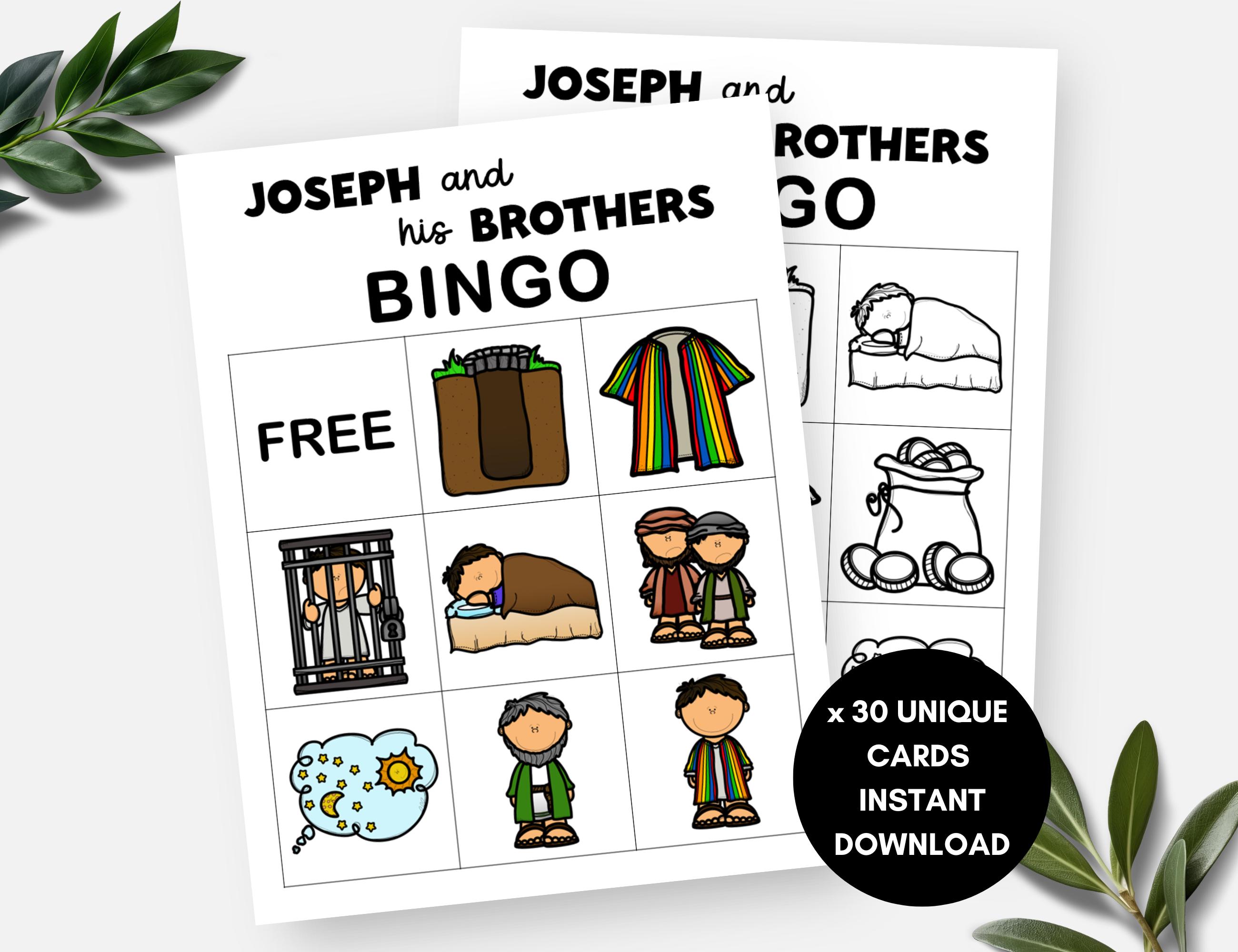 Joseph and His Brothers, 30 Bible Story Bingo Cards, Printable Sunday ...