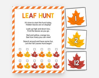 Leaf Hunt, Autumn Leaf Scavenger Hunt, Indoor Treasure Hunt Game, Kids Printable Fall Game, September October November Classroom Activity