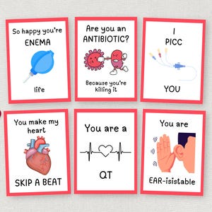 Tarjetas de San Valentín para enfermeras, etiquetas de regalo imprimibles para San Valentín de médicos, divertidas tarjetas de San Valentín médicas para enfermeras, estudiantes, empleados de atención médica, personal y compañeros de trabajo