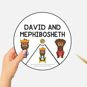 David and Mephibosheth, Printable Bible Story Coloring Wheel, Sunday School Craft, Kids Bible Study, Christian Homeschool Spinning Wheel