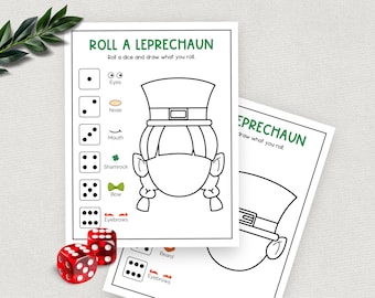 Haz un duende, juego de tirar los dados para imprimir, divertida actividad para dibujar y colorear el día de San Patricio, juego de duende del día de San Patricio
