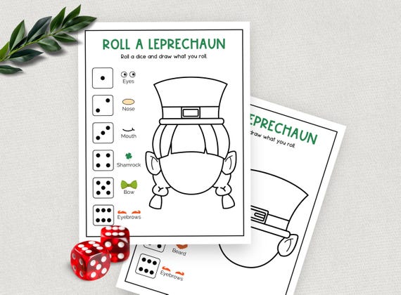 Roll a Leprechaun, Printable Roll the Dice Game, Fun St Patrick's Day Drawing and Coloring Activity, St Paddys Day Leprechaun Game