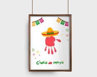 Cinco De Mayo Handprint Art, Sombrero Mexican Fiesta Printable, Kids Preschool Craft, May Teacher Resource, Toddler Memory Keepsake