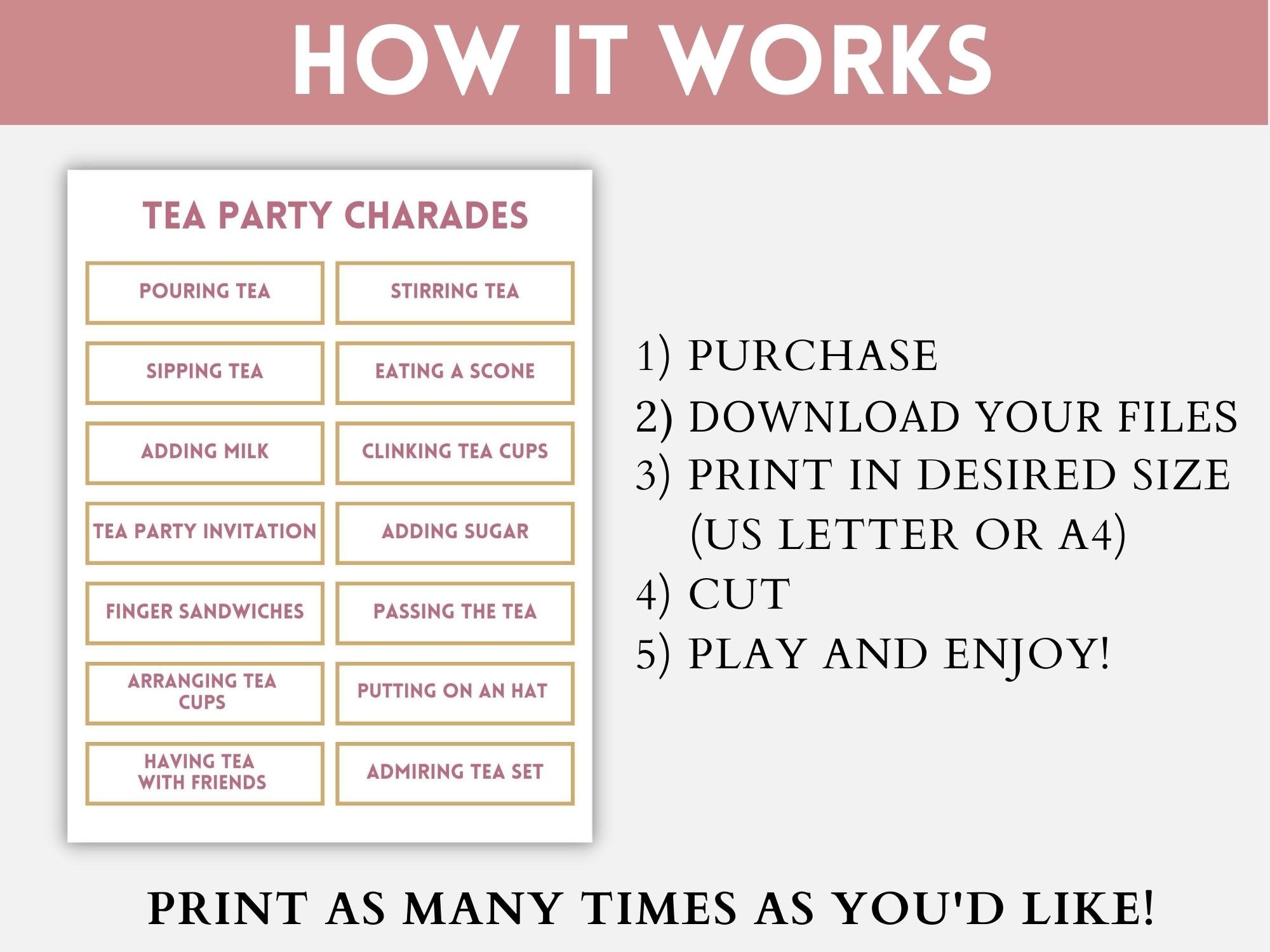 Tea Party Charades, Printable Charades Game, Tea Party Games, Tea Party ...