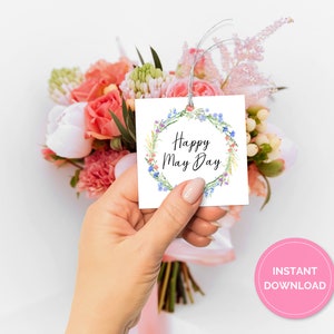 Happy May Day Printable Tags, Square May Day Tags, Wildflower, May Day Gift Tag, Hang Tag, Bakers Tag, Digital Download