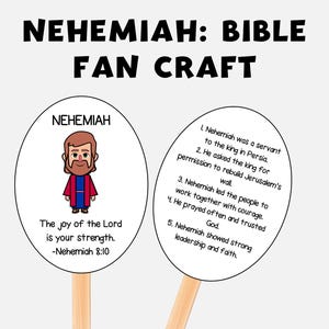 Nehemiah in the Bible Craft, Sunday School Printable, Bible Verse Activity for Church, Bible Lesson Coloring Fan Craft, Kids Bible Study VBS