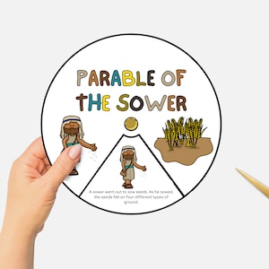 Parable of the Sower, Printable Bible Coloring Wheel, Sunday School Craft, Jesus Teaching, Kids Bible Story Spinning Wheel, Christian