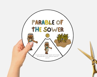 Parable of the Sower, Printable Bible Coloring Wheel, Sunday School Craft, Jesus Teaching, Kids Bible Story Spinning Wheel, Christian
