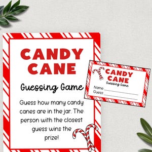Jogo de adivinhação de bengala de doces, adivinhe quantas bengalas de doces há no pote, jogo de doces de Natal para impressão, jogo de bengala de doces para crianças e adultos
