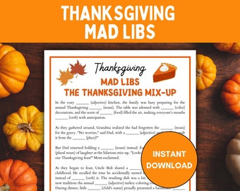 Thanksgiving Game Mad Libs Printable Kids Activity Page - Etsy