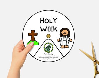 Holy Week Craft, Printable Bible Coloring Wheel, Easter Story Sunday School Craft, Kids Bible Lesson Spinning Wheel, Christian Homeschool