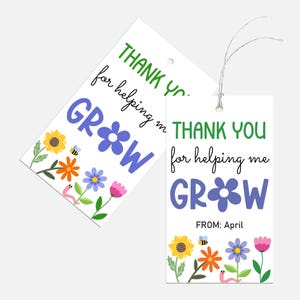 Merci de m'avoir aidé à grandir, étiquette-cadeau d'appréciation des enseignants, étiquettes de remerciement pour plantes à imprimer, semaine d'appréciation, étiquettes-cadeaux succulentes