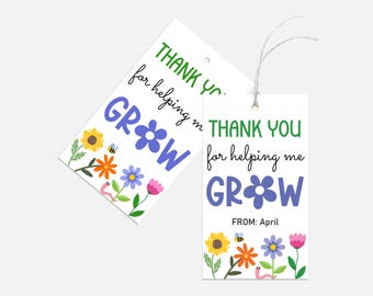 Thank You for Helping Me Grow, Teacher Appreciation Gift Tag, Printable Plant Thank You Tags, Appreciation Week, Succulent Gift Tags