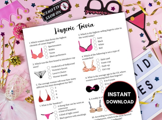 Lingerie Trivia Game, Ladies Night Games, Lingerie/Bridal Shower, Bachelorette Party, Girls Night Games, Adult Galentines Day Ice Breaker